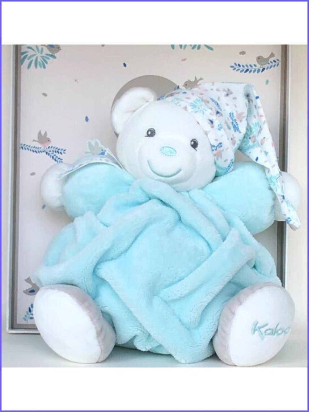 Kaloo Aqua Medium Blue Bear w/Hat Soft Plush Animal w/New In Gift Box